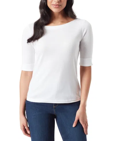GLORIA VANDERBILT WOMEN'S ALANIS BOAT NECK ELBOW-SLEEVE T-SHIRT