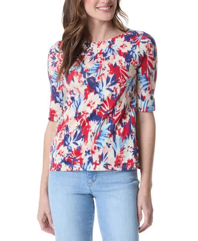 Gloria Vanderbilt Women's Alanis Printed Cuffed-sleeve T-shirt