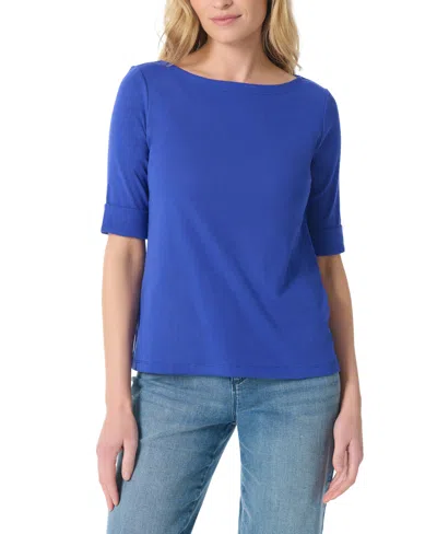 Gloria Vanderbilt Women's Alanis Printed Cuffed-sleeve T-shirt In Blue
