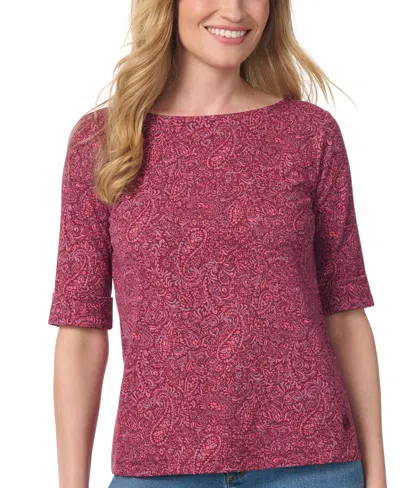 Gloria Vanderbilt Women's Alanis Printed Cuffed-sleeve T-shirt In Paisley Zinfandel Wine