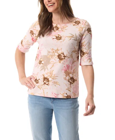 Gloria Vanderbilt Women's Alanis Printed Cuffed-sleeve T-shirt In Pink