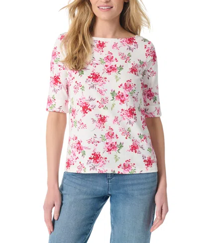 Gloria Vanderbilt Women's Alanis Printed Cuffed-sleeve T-shirt In White