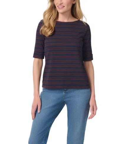 Gloria Vanderbilt Women's Alanis Stripe Boat Neck T-shirt In Black