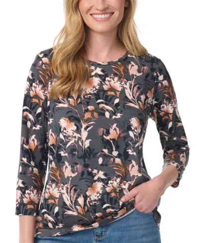 Gloria Vanderbilt Women's Amanda 3/4-sleeve Knit Top In Boulder Grey Floral