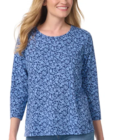 Gloria Vanderbilt Women's Amanda 3/4-sleeve Knit Top In Medieval Blue Floral