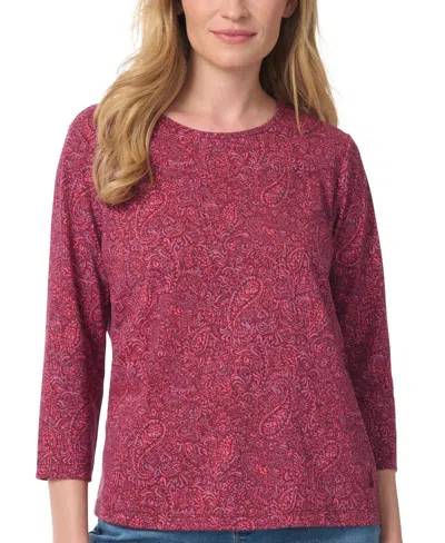 Gloria Vanderbilt Women's Amanda 3/4-sleeve Knit Top In Paisley Zinfandel Wine
