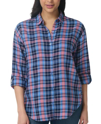 Gloria Vanderbilt Women's Amanda Button-front Shirt In Plaid Medieval Blue