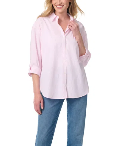 Gloria Vanderbilt Women's Amanda Button-front Shirt In Stripe Pink Parasol