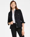 Gloria Vanderbilt Amanda Womens Lightweight Stretch Denim Jacket In Black Rinse