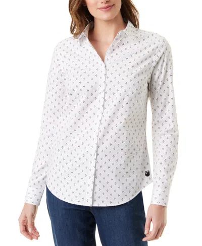 Gloria Vanderbilt Women's Amanda Long-sleeve Fitted Shirt In Vintage White Diamond Dot