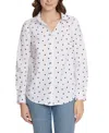 Gloria Vanderbilt Amanda Womens Cotton Blend Polka Dot Button-down Top In Vintage White Polka Dot