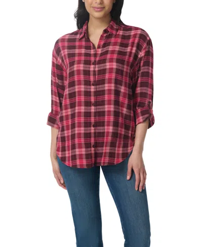 Gloria Vanderbilt Women's Amanda Plaid Point-collar Shirt In Brown