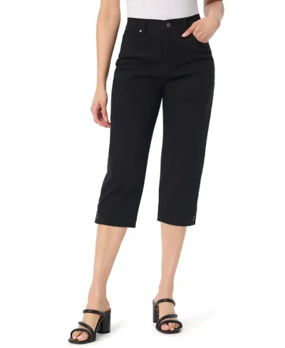 Gloria Vanderbilt Women's Amanda Printed Slit Capri Jeans In Black