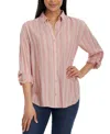Gloria Vanderbilt Women's Amanda Striped Roll-tab-sleeve Button-front Shirt In Pink