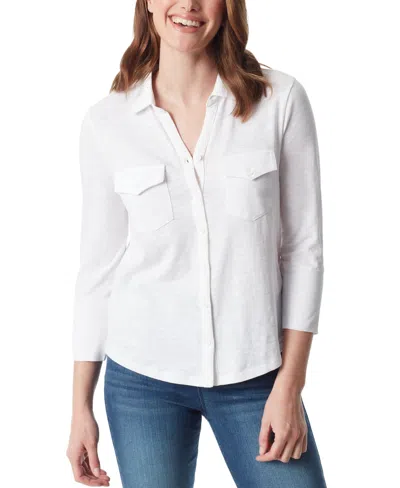 Gloria Vanderbilt Women's Ashten Point-collar 3/4-sleeve Button-up Shirt In Vintage White