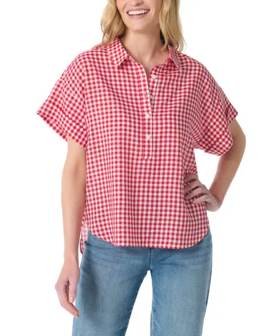 Gloria Vanderbilt Women's Austin Gingham Print Short-sleeve Top In Red