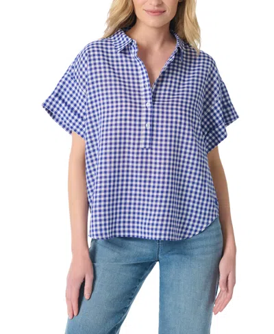 Gloria Vanderbilt Women's Austin Gingham Print Short-sleeve Top In Blue
