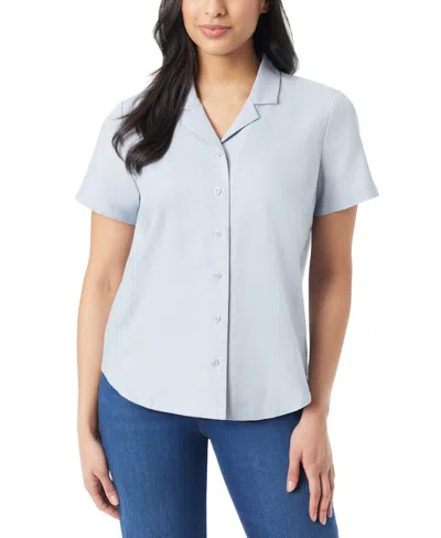 Gloria Vanderbilt Women's Linen-blend Button-up Camp Shirt In Hydra Blue