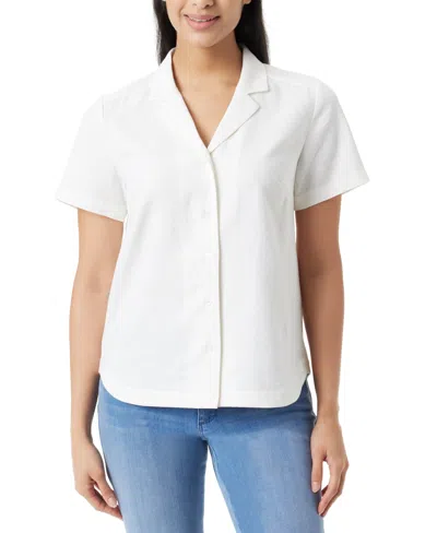Gloria Vanderbilt Women's Linen-blend Button-up Camp Shirt In Vintage White