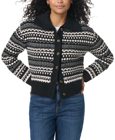 Gloria Vanderbilt Women's Cozette Fair Isle Long Sleeve Cardigan Sweater In Black