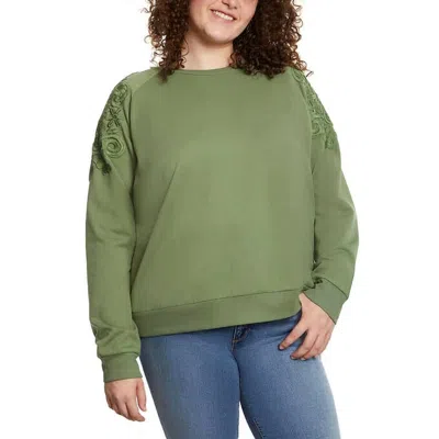 Gloria Vanderbilt Women's Crew Neck Pullover With Lace In Sage In Green