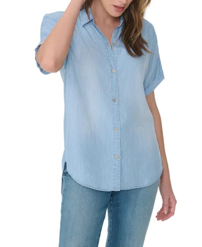 Gloria Vanderbilt Women's Daisy Point Collar Short-sleeve Shirt In Blue