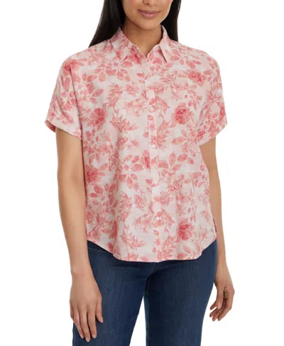 Gloria Vanderbilt Women's Daisy Printed Drop-hem Shirt In Pink