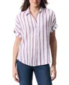 Gloria Vanderbilt Petite Daisy Striped Short-sleeve Blouse In Metropolitan Stripe Vintage White