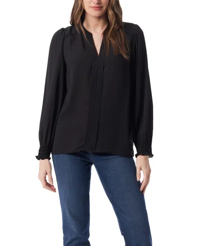Gloria Vanderbilt Women's Danika Pleated Peasant Long Sleeve Top In Black