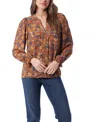 Gloria Vanderbilt Women's Danika Pleated Peasant Long Sleeve Top In Multi