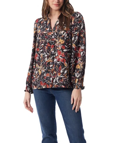 Gloria Vanderbilt Women's Danika Pleated Peasant Long Sleeve Top In Multi