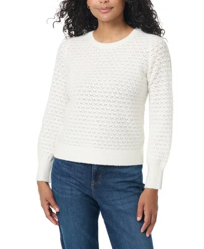 Gloria Vanderbilt Women's Darby Sequined Crewneck Long Blouson Sleeve Sweater In White