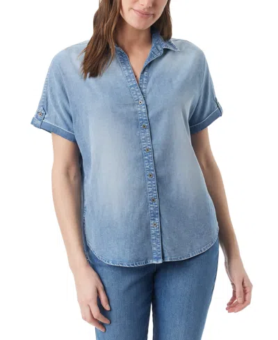 Gloria Vanderbilt Women's Demi Short-sleeve Button Front Shirt In Bora Bora Chambray