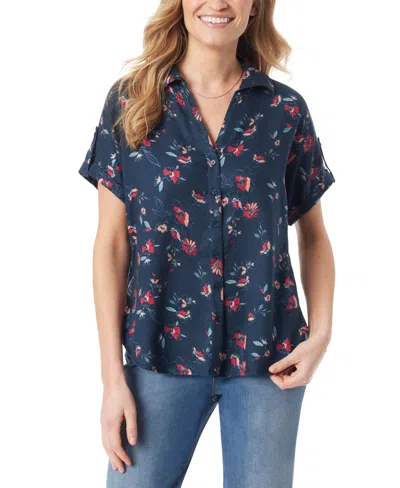 Gloria Vanderbilt Women's Demi Short-sleeve Button Front Shirt In Midnight Affair Floral