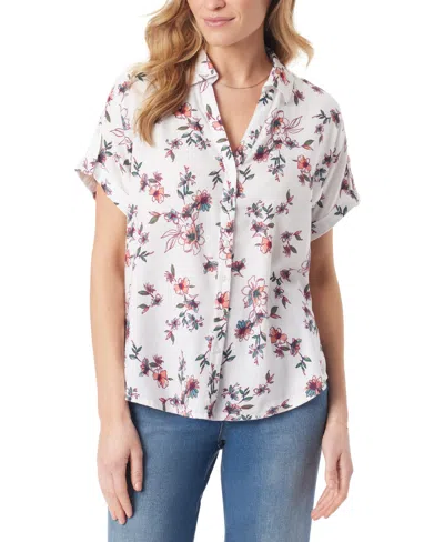 Gloria Vanderbilt Women's Demi Short-sleeve Button Front Shirt In Vintage White Floral