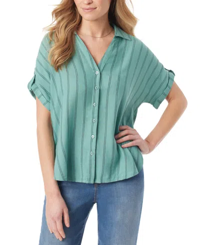 Gloria Vanderbilt Women's Demi Short-sleeve Striped Button Front Shirt In Celestial Green