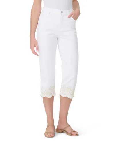 Gloria Vanderbilt Women's High-rise Embroidered Capri Jeans In White
