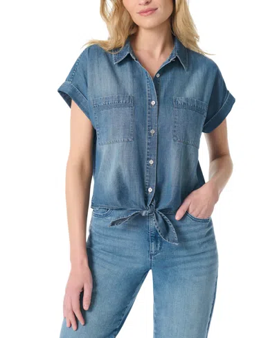 Gloria Vanderbilt Women's Jasmina Tie-front Shirt In Blue