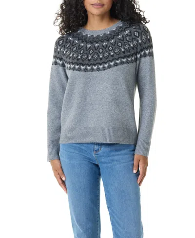 Gloria Vanderbilt Women's Juna Fair Isle Sweat Crewneck Long-sleeve Sweater In Gray