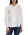 Gloria Vanderbilt Women's Laine Cotton Embroidered Shirt In White