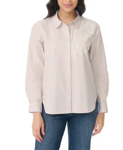 Gloria Vanderbilt Women's Laine Cotton Embroidered Shirt In Pink