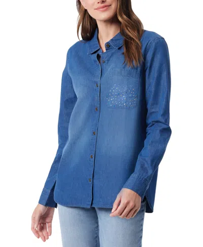 Gloria Vanderbilt Women's Larissa Embellished Button Shirt In Kassel Wash