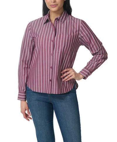 Gloria Vanderbilt Women's Livia Long-sleeve Point-collar Shirt In Zinfandel Wine Stripe