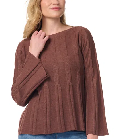 Gloria Vanderbilt Women's Maren Cable-knit Boat Neck Bell Sleeve Sweater In Brunette Melange