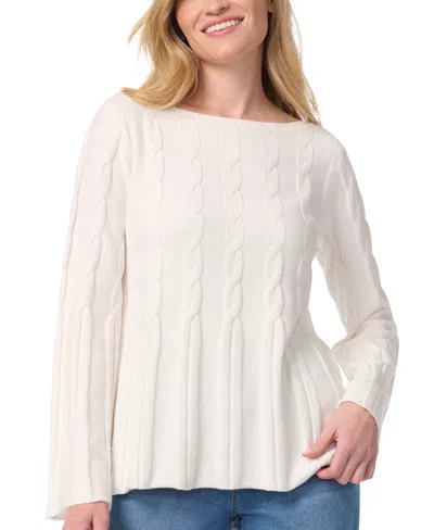 Gloria Vanderbilt Women's Maren Cable-knit Boat Neck Bell Sleeve Sweater In Ivory Melange