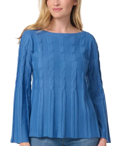 Gloria Vanderbilt Women's Maren Cable-knit Boat Neck Bell Sleeve Sweater In Marina Melange