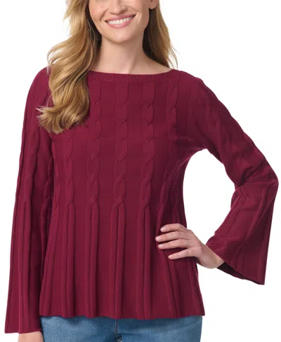 Gloria Vanderbilt Women's Maren Cable-knit Boat Neck Bell Sleeve Sweater In Zinfandel Wine