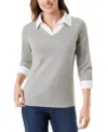 Gloria Vanderbilt Maxine Womens Layered Cotton Pullover Sweater In Multi