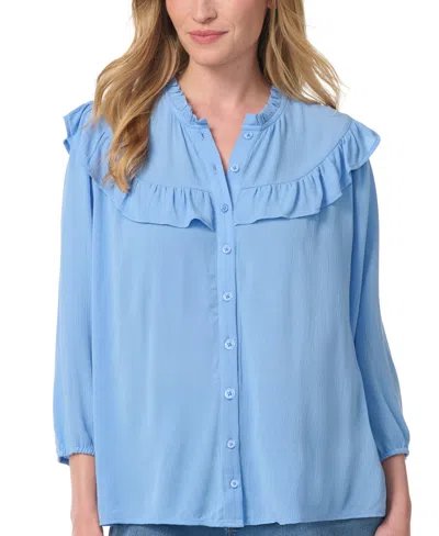 Gloria Vanderbilt Women's Nia Peasant 3/4-sleeve Cascading-ruffles Blouse In Azurine Blue