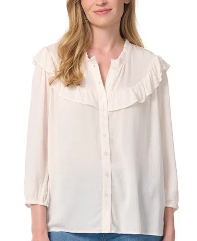 Gloria Vanderbilt Women's Nia Peasant 3/4-sleeve Cascading-ruffles Blouse In Sea Salt